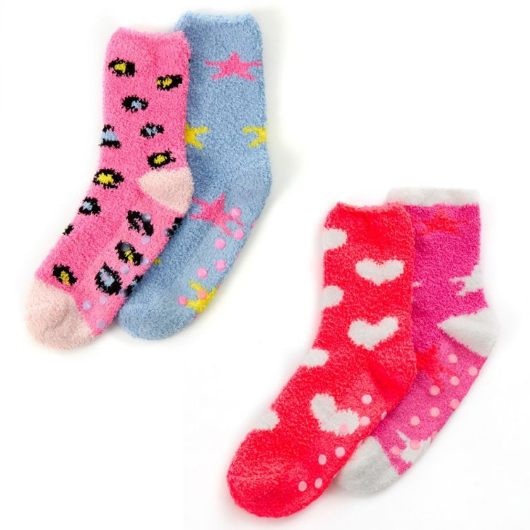Picture of 43B813: GIRLS 2 PACK COSY SOCKS WITH GRIPPERS